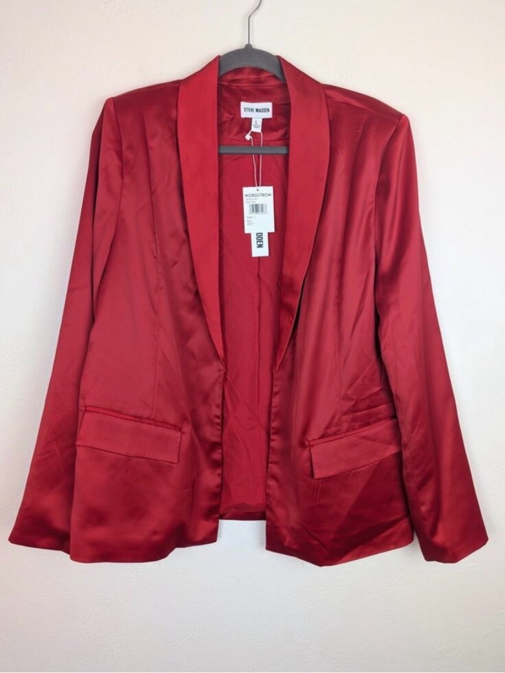 Steve Madden Blazer Satin Shawl Collar Dramatic Career Bold Dark Red Size L
